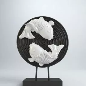 Chinese Fish Carving Disc Decorative 3d model