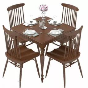 Chinese Four Person Dinning Table With Chair 3d model