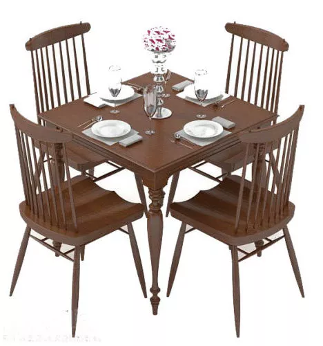 Chinese Four Person Dinning Table With Chair 3d model Chinese Four Person Dinning Table With Chair 3d model
