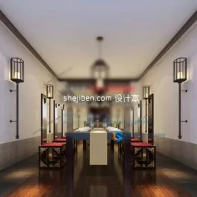 Chinese Dinning Space With Furniture 3d model