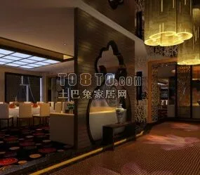 Chinese Vintage Hotel Restaurant Interior 3d model