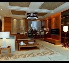 Chinese Wood Modern Living Room 3d model