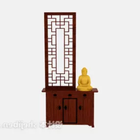 Chinese Screen Divider With Side Cabinet 3d model