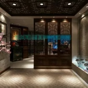 Chinese Room Interior Scene With Screen Decoration 3d model