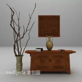 Chinese Style Entrance Cabinet Brown Wood 3d model
