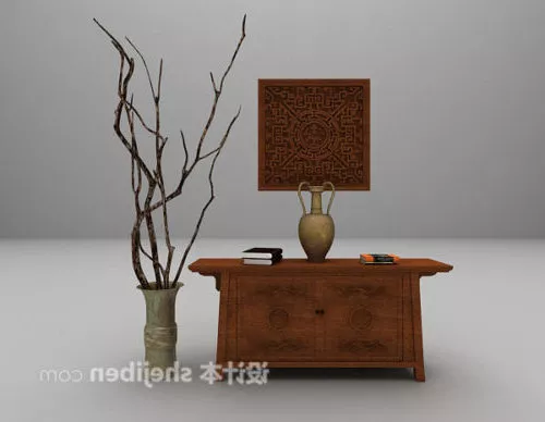 Chinese Style Entrance Cabinet Brown Wood 3d model Chinese Style Entrance Cabinet Brown Wood 3d model