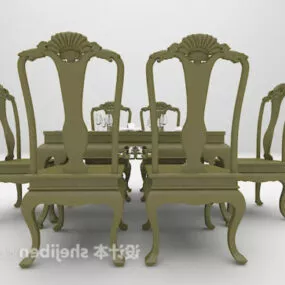 Chinese Style Wood Table Chair 3d model
