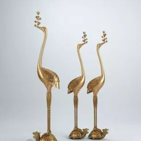 Golden Bird Crane Sculpture 3d model