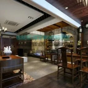 Chinese Table And Chair Restaurant Interior Scene 3d model