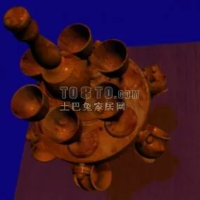 Wood Carving Tea Tablet 3d model