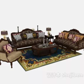 Classic European Sofa Armchair Set 3d model