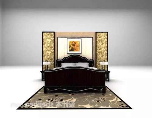 Classic Style Double Bed With Carpet 3d model Classic Style Double Bed With Carpet 3d model