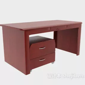 Red Wood Desk With Under Cabinet 3d model