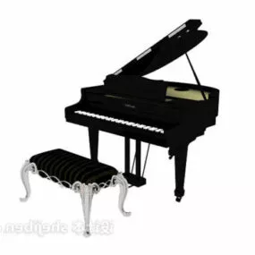 Classical Piano With Chair 3d model