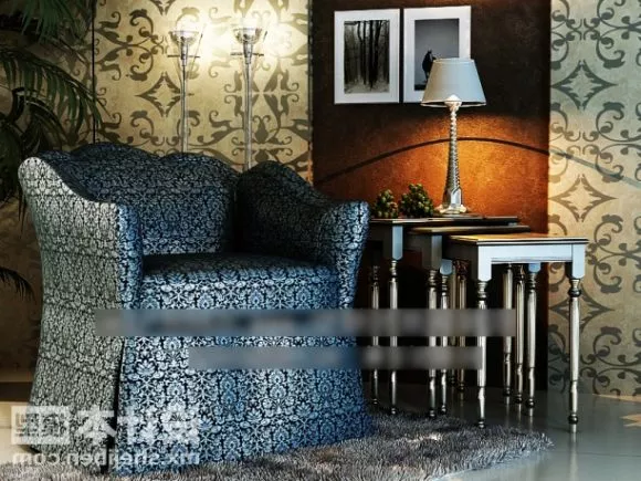 Armchair Curved Back With Smooth Pad 3d model