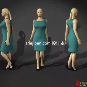 Lowpoly Girl In Cyan Dress Fashion 3d model