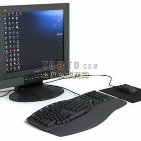 Computer Lcd Screen Set With Keyboard 3d model