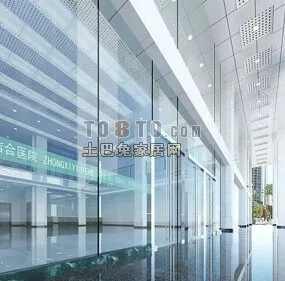 Office Corridor Glass Wall Design 3d model