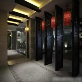 Corridor With Ceiling Decor 3d model