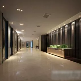 Hotel Corridor With Reception 3d model