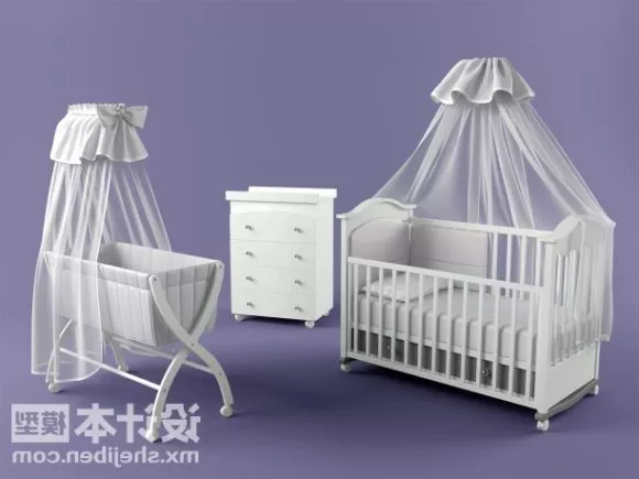 White Crib With Mosquito Net 3d model White Crib With Mosquito Net 3d model