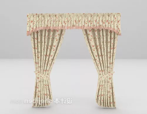 Pink Curtain With Red Pattern 3d model