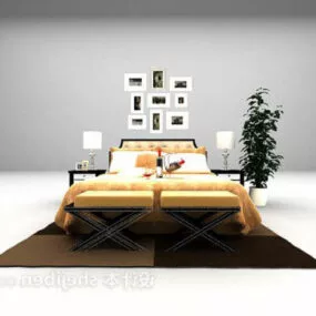 Decorative Style Bed With Wall Decorative 3d model