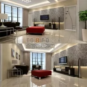 Modern Living Room With Marble Floor 3d model