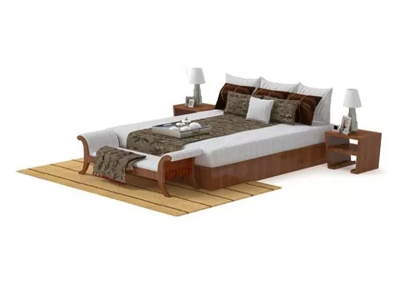 Double Bed Wooden Style 3d model Double Bed Wooden Style 3d model