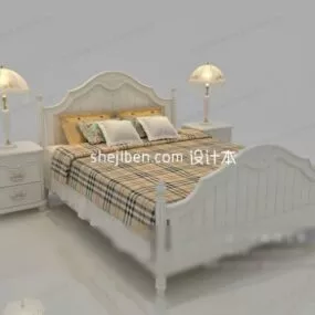 White Double Bed European Bedroom 3d model