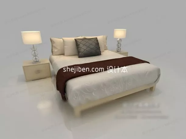 Modern Flatform Bed With Blanket 3d model