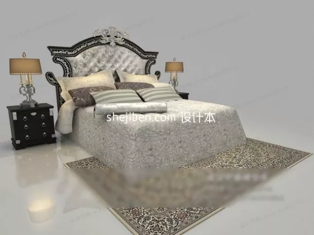 Modern Bed With Glass Partition Back 3d model