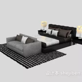 Double Bed With Sofa 3d model