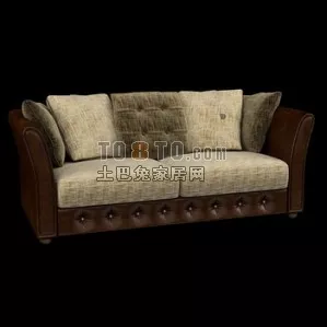 Black Leather Bench Sofa 3d model