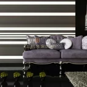 Double Sofa Velvet Material 3d model