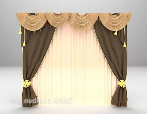Red Velvet Curtain With Hanger 3d model