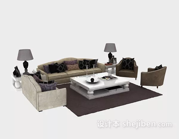 Dressing Table With Circle Mirror 3d model