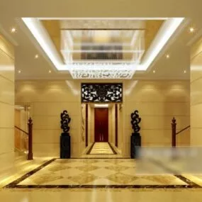 Elevator Corridor With Chandelier 3d model