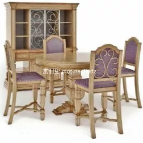 European 4 Person Dinning Table Chair 3d model