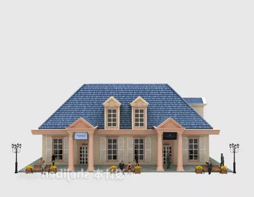 Simple Villa Building With Tree 3d model