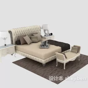 European Double Bed Set 3d model