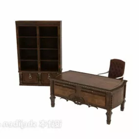 European Bookcase With Vintage Desk 3d model