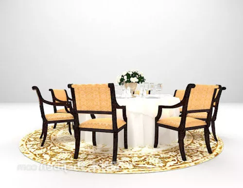 European set brown carpet round dining table 3d model European set brown carpet round dining table 3d model