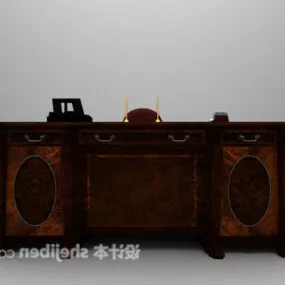 European Brown Desk With Chair 3d model