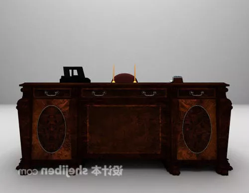 European Brown Desk With Chair 3d model European Brown Desk With Chair 3d model