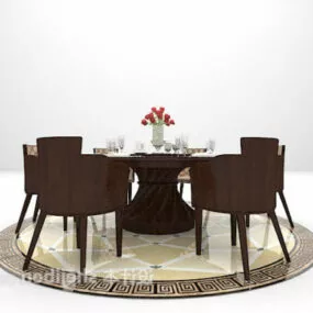 European Brown Dining Table With Carpet 3d model