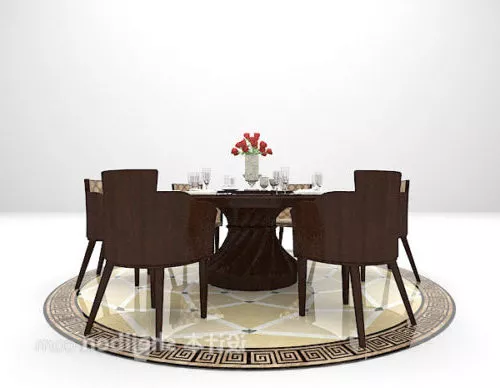Rustic Dining Room Chair Table Set 3d model