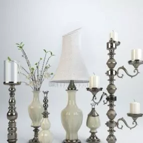European Candlestick Table Lamp Set 3d model