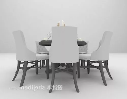 White Dinning Table And Chair Set 3d model White Dinning Table And Chair Set 3d model
