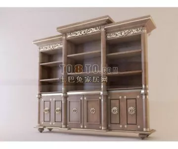 Walnut Bookcase With Drawers And Glass Door 3d model